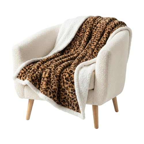 Sherpa Fleece Throw Blanket - 50x60-Inch Machine-Washable Reversible Throw - Fluffy Blankets for Couch, Chair, or Bed by Lavish Home (Leopard) - size: 50x60