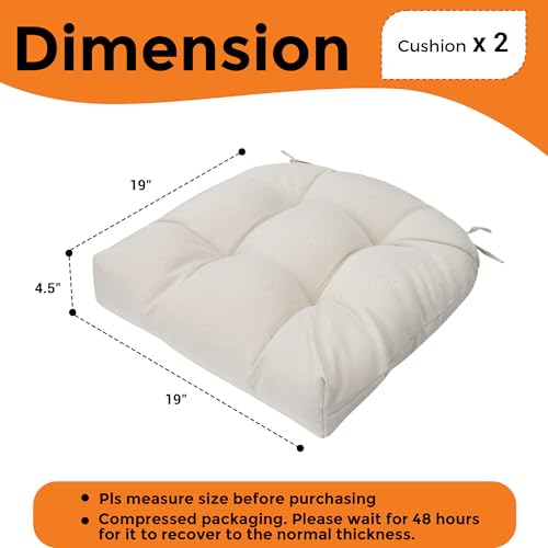 Magpie Fabrics Outdoor Tufted Seat Cushion 19"x19" Set of 2 (Cream) | Waterproof Patio Chair Pads with ties Tatami Floor Pillow for Room Garden Balcony Office - color: Cream