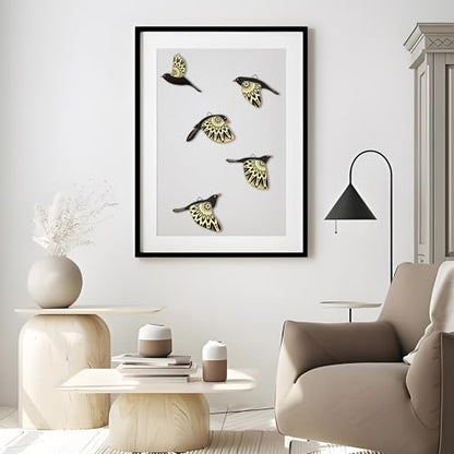 Vumyhuby 5-Piece Black Wooden Bird Wall Art, Rustic Folk Flying Bird Decor - color: Black