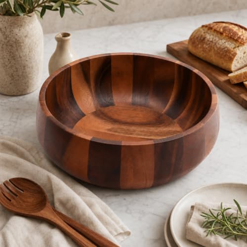 Arthur Court Modern Round Acacia Wood Serving Bowl for Fruits and Salads 4.5" H x 11" Diameter - size: 4.5 inch Tall x 11 Diameter
