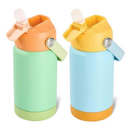Kerilyn 12oz Kids Water Bottle 2 Pack, Stainless Steel Insulated Water Bottle Bulk, Toddler Cups with Straws Leak-Proof, Kids Water Bottles for School Boys Girls, BPA Free, 2 Piece Set Ocean Couple - color: A. Ocean Couple