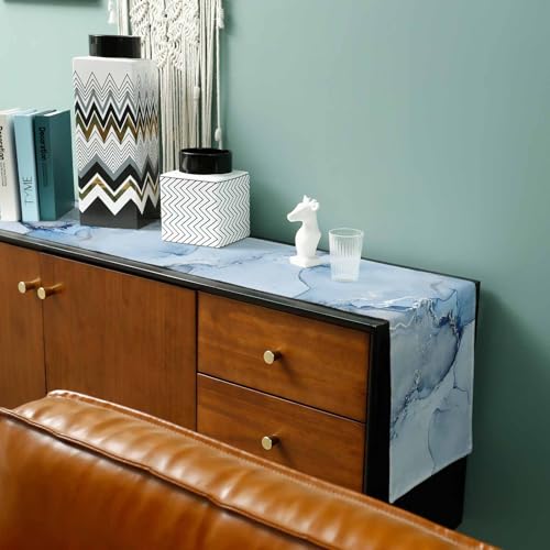 Marble Table Runner 72 Inches Long - Ombre Blue Marble Grey Farmhouse Modern Kitchen Dining Burlap & Cotton Tablerunner for Small/Round/Square/Coffee/Dining Table Party Home Dﾃｩcor 18x72 - size: 18 x 72 In