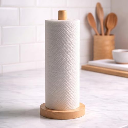 Wooden Paper Towel Holder for Countertop, Solid Beech Wood Stand with Non-Slip Base, Fits Standard Kitchen Rolls, Easy Assembly, Farmhouse Paper Towel Dispenser - size: Standard, style: Classic Beech