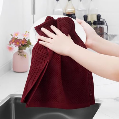 Homaxy 100% Cotton Waffle Weave Kitchen Dish Towels 4-Pack, Burgundy | 13 x 28 Inches, Ultra Soft Absorbent Dish Towels, Quick Drying Cleaning Towels - color: Burgundy, size: 13 X 28 - 4 Pack