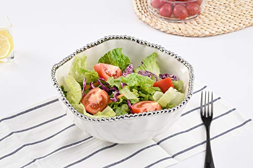 Pampa Bay Salerno Porcelain Large Salad Bowl - color: Porcelain White and Silver
