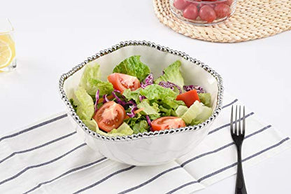 Pampa Bay Salerno Porcelain Large Salad Bowl - color: Porcelain White and Silver