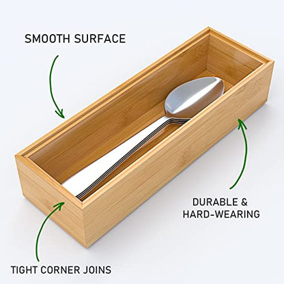 VeyFey Silverware Tray for Drawer, Stackable Kitchen Bamboo Drawer Organizer 9" x 3" x 2" Set of 2 - size: 9" x 3" x 2"