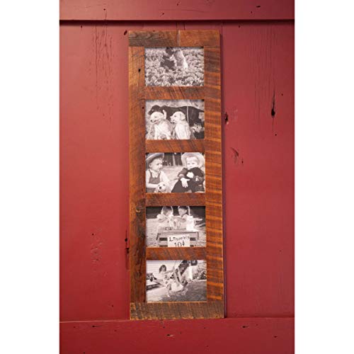 Rustic Wooden Collage Picture Frame, Wood Multi Photo Holder for Wall, Horizontal and Vertical Display, Reclaimed Barnwood, 5 Openings each 5x7 - size: 5 Openings