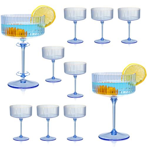 XUWAIDSGN 12 Pcs Champagne Martini Glasses 9 Oz with Gilded Removable Gold Rim Coupe Glasses Pink Martini Glasses Plastic Mimosa Vintage Coupe Glasses Set For Wedding Anniversary (12, Clear Blue) - color: Clear Blue