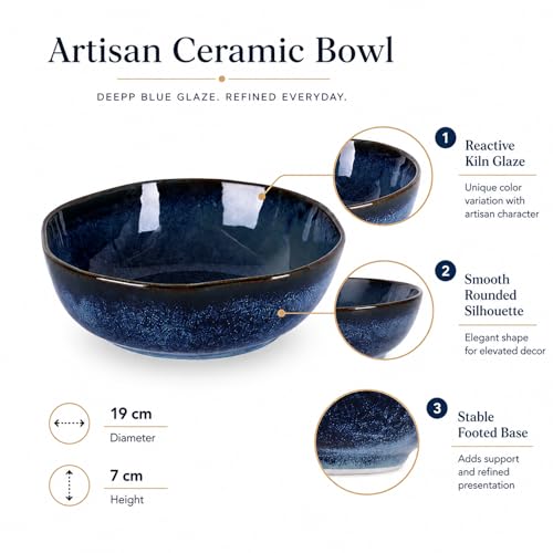 Blue Ceramic Bowl, 7.5in Decorative Serving Bowl for Coffee Table Decor - size: 7.5in