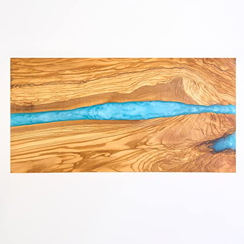 Italian Olive Wood luxury Cheese board with Resin, Charcuterie board, Chopping and Cutting Board for Meat Vegetable & Fruit, Wooden Epoxy Serving Board (Blue And White Gradient) - color: Blue And White Gradient