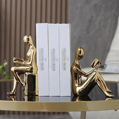 Bookends 1Set/2Pcs Ceramic BlockBook Shelf Stopper Holder Bookend Desktop Study Room Ornament Sculpture Bookend Support(Silver) - color: Silver