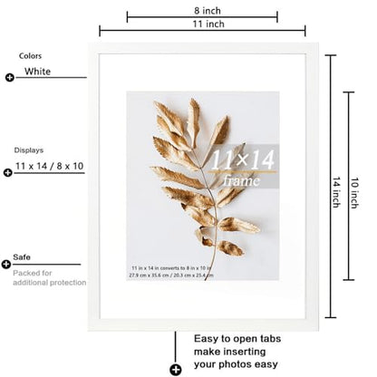 11x14 Picture Frame White 3 Pcs set can Display 8x10 Picture with Mat or 11x14 Without Mat on the Wall - color: White, size: 11x14 in-3Pack