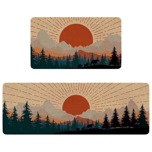 Boho Sunshine Sunrise Sunset Kitchen Rugs Set of 2, Simple Art Nature Abstract Aesthetic Kitchen Mats for Floor,Washable Sink Mats Home Decor Doormat+Runner Rug - color: Sunset