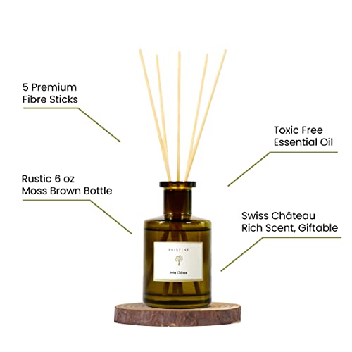 PRISTINE Swiss Château/Inspired by Hilton Reed Diffuser - Home & Bathroom | Fresh Cut Rose, Tangerine, Cedarwood Oil Reed Diffuser Set | Oil & Reed Diffuser Sticks, Home & Office Decor, Fragrance Gift - size: 6 fl oz