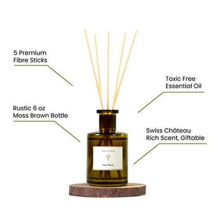 PRISTINE Swiss Château/Inspired by Hilton Reed Diffuser - Home & Bathroom | Fresh Cut Rose, Tangerine, Cedarwood Oil Reed Diffuser Set | Oil & Reed Diffuser Sticks, Home & Office Decor, Fragrance Gift - size: 6 fl oz