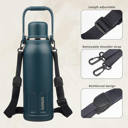 BJPKPK Stainless Steel Insulated Bottle with Handle & Strap, 50oz | Leak-proof vacuum insulation keeps drinks cold/hot for hours. BPA-free, dishwasher safe. Includes handle & strap. Navy Blue. - color: Navy Blue, size: 50 Ounces