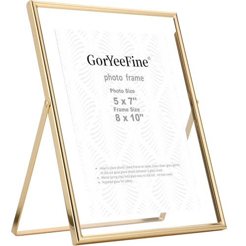 Gold 8x10 Floating Picture Frame Fits(5x7'',6x8&7x9) Photos Adjustable TabletopShelf Display Premium Gift picture frame 5x7'' for Wedding,Thanksgiving,Christmas Home & Office Decor - color: Gold, size: 8x10'' For 6x8''(1PK)
