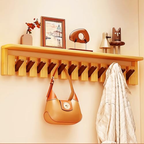 Wall Mounted Coat RackHooks Piano Key Hangers Natural Solid Wood Hanger Non-Woven Fabric Clothes Hangers for Closet, Kitchen, Bedroom, Bathroom, Entryway (Tray Walnut-Beech, 12 Hooks) - color: Tray walnut-beech, size: 12 Hooks