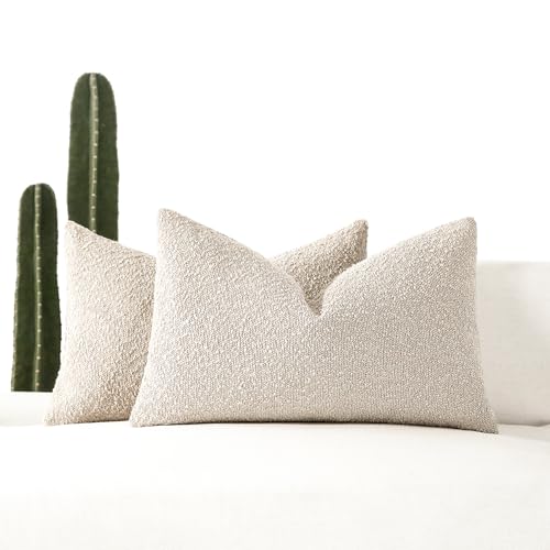 12x20 Boucle Lumbar Pillow Covers, Set of 2, Beige - color: Beige, size: 20" x 12" (Pack of 2)