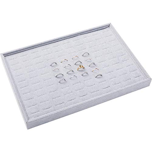 Grey Velvet Stackable 100 Slot Ring Inserts Jewelry Tray Showcase Display | Organizer Holder Storage Box Case Pad Stackers for Kids Holiday Gifts, Valet Closet, College Dorm Drawer, Girls Cabinet - color: Grey 100 Slot Rings