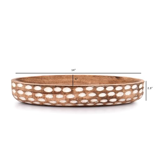Mango Wood Decorative Bowl for Table Centerpiece Dining Living Room Home Kitchen Décor (14" x 6" x 2.3")