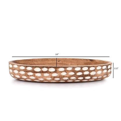 Mango Wood Decorative Bowl for Table Centerpiece Dining Living Room Home Kitchen Décor (14" x 6" x 2.3")