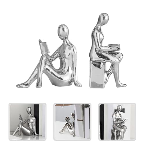 1pair Abstract Reader Statue Bookends Modern Ceramic Home Decor for Bookshelf Office Elegant Reading Figurines for Living Study Artistic Desktop Decoration