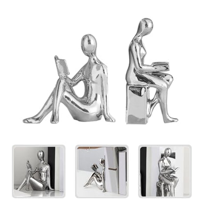 1pair Abstract Reader Statue Bookends Modern Ceramic Home Decor for Bookshelf Office Elegant Reading Figurines for Living Study Artistic Desktop Decoration