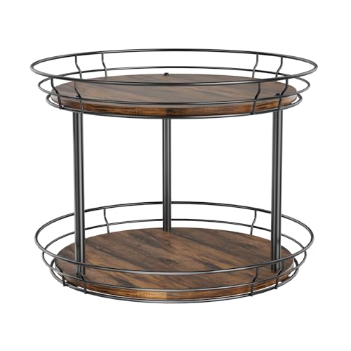 LAMU 12'' Lazy Susan Turntable Organizer, 2 Tier Round Rotating Spice Rack Organization for Kitchen Cabinet and Countertop, Wooden Lazy Susan for Table Top, Pantry, Bathroom, Vanity, Home Decor - size: 12in - 2Tier