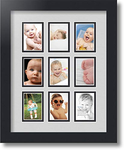 ArtToFrames Collage Photo Frame Double Mat with 9-2x3 Openings with Satin Black Frame and Candlewick mat. - color: Candlewick, size: 9 - 2x3