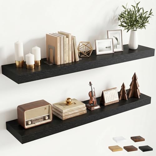 40 inchs Floating Shelves for Wall Mounted Set of 2,Rustic Wood Floating Shelf with Invisible Brackets for Small Bathroom,Bedroom,Living Room,Modern Home Decor -Black - color: Black, size: 40''W x 7.9''D x 1.5''H,Set of 2-MDF