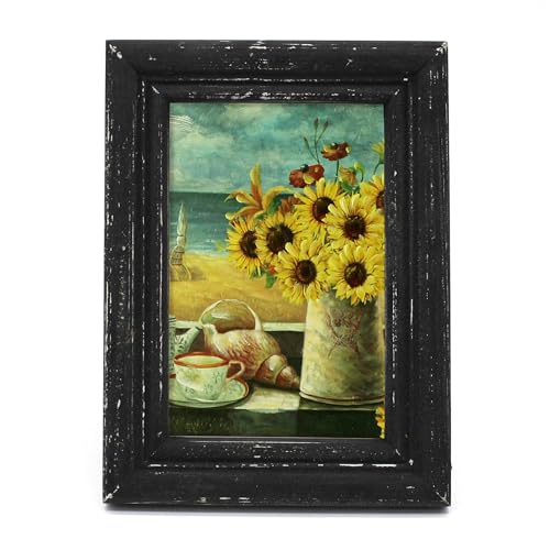 4x6 Picture Frame Made of Solid Wood High Definition Glass Rustic Vintage Designs Small Photo Frame for Tabletop Display and Wall Mounting, Distress Black - color: Distress Black B, size: 4" X 6"