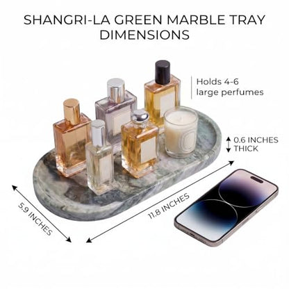 YKAJO Shangri-la Green Oval Marble Tray, 11.8x5.9 Vanity Perfume Organizer | Honed natural stone; jewelry & trinket dish, ring & key holder, soap & candle catchall; bath counter, dresser, coffee table - color: Shangri-la Green, size: 11.8" x 5.9" x 0.6"
