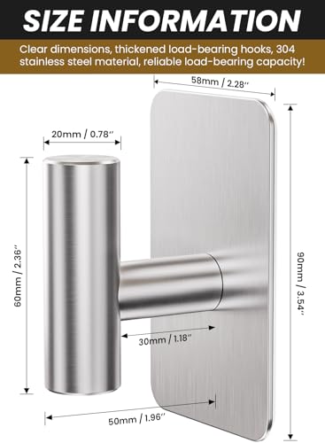 Heavy Duty Adhesive Hooks - 26lb Max, Sticky Wall Hooks Waterproof Stainless Steel for Hanging Towel, Coat, Robe, Towel Hooks Stick on Bathroom, Kitchen, Shower, Door (Silver, 4 Pack) - color: Silver-Cylinder4