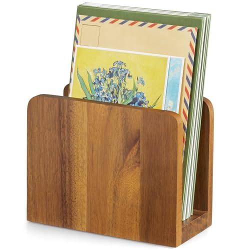 Acacia Wood Mail Organizer, Mail Holder for Desk, Letter Holder for Countertop, Small Envelope Holder, Desk Organizers and Accessories for Home Office - color: Acacia, size: 1 Slot