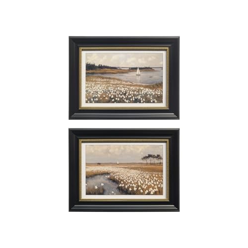 Gatheroad Vintage Black Gold Framed Wall Art Set of 2, Retro Countryside Wildflower Field Landscape Canvas Prints, Aesthetic Home Artwork Pictures for Bedroom Bathroom Living Room Wall Decor, 16x12in - color: Black Wildflower, size: 12X16inch
