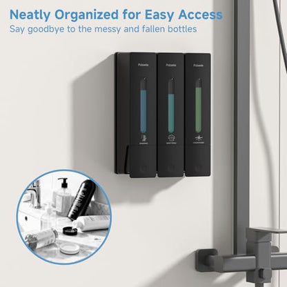 Shampoo and Conditioner Dispenser - Shower Soap Dispenser Wall Mounted No Drill - Shampoo Conditioner Body Wash Dispenser 3 Chamber - Easy Install for Bathroom Hotel Black 1200ml - color: Black 3 Chamber