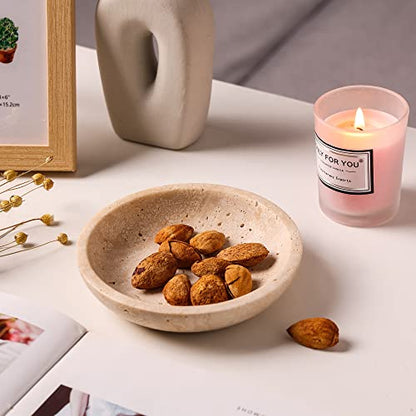 Natural Marble Travertine Ring Dish Jewelry Tray 5.5" for Women, Marble Trinket Dish for Key Earring Nightstand, Mother's Day Engagement Birthday Gift - Beige Travertine - color: Beige Travertine