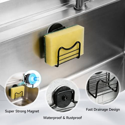 Magnetic Sponge Holder for Kitchen Sink | Strong Magnetic Stainless Steel Rack,Kitchen Accessories,Dish Sponge Organizer, Scrubber Caddy, with Extra Metal Plates