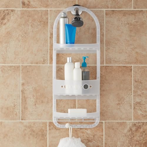 Shower Caddy Hanging, Large Heavy Duty Plastic Shower Organizer with 2 Shelves and 1 Deep Basket, White