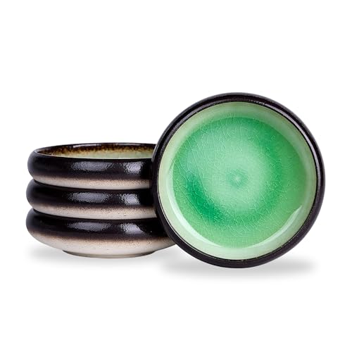 Ceramic Dessert Plates Set of 4, 6 Inch Mini Appetizer Plates Set, Stoneware Small Plate Set for 4, Handmade Round Dishes for Home Decor, Microwave,Oven,and Dishwasher Safe, Green - color: Green, size: 6" D x 6" W x 1.6" H