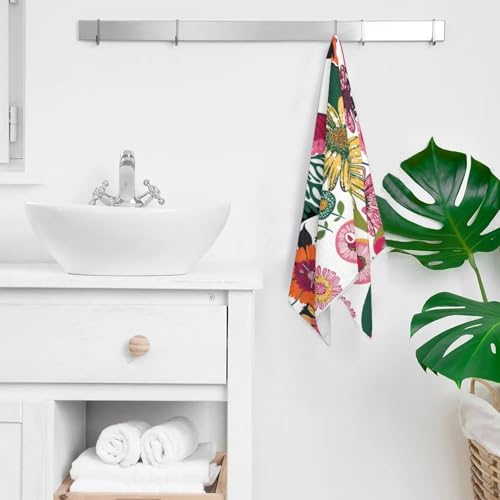 Boho Floral Hand Towel Set of 2, Soft Absorbent Decorative Towels with Botanical and Butterfly Print for Home, Hotel, Spa, Gym, Kitchen, 28x14 Inches Flower-1
