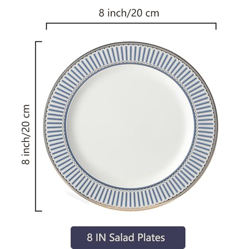 Fine Bone China Salad Plates Set of 4, Modern Round Dishes, Dinnerware Dishset for Kitchen, Not Suitable for Microwave (8 Inch) - size: 8