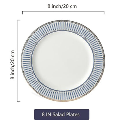 Fine Bone China Salad Plates Set of 4, Modern Round Dishes, Dinnerware Dishset for Kitchen, Not Suitable for Microwave (8 Inch) - size: 8