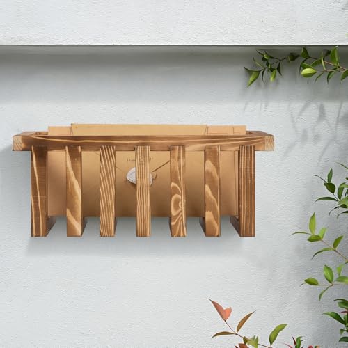 11 Inch Premium Solid Acacia Wood Wall Mounted Mail Letter Holder Basket, Rustic Farmhouse Wooden Hanging Card Storage Rack, Home or Office Organizer