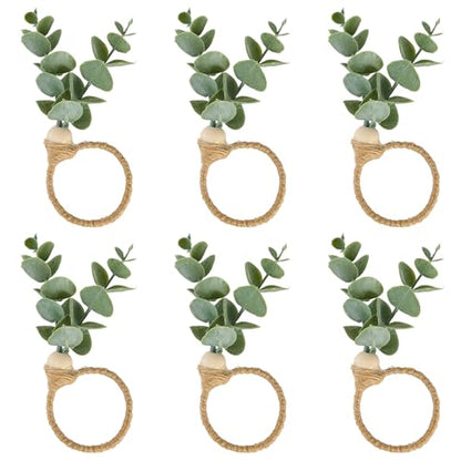 APTWOW Napkin Rings Set of 6, Easter Napkin Rings, Wood Bead Farmhouse Napkins Rings for Weddings Easter Party and Easter Table Decoration - size: 6, style: Eucalyptus Leaf