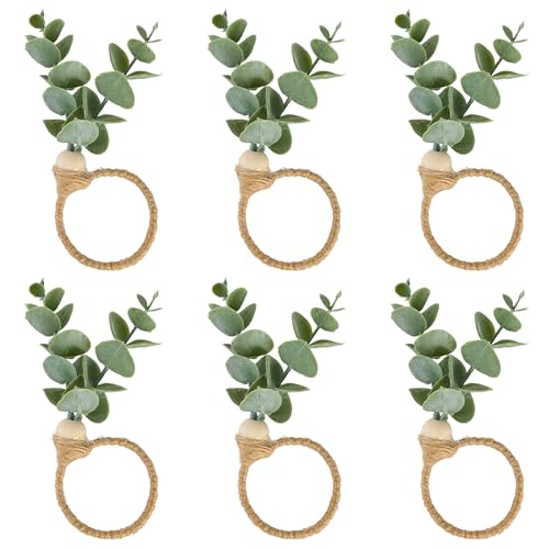 APTWOW Napkin Rings Set of 6, Easter Napkin Rings, Wood Bead Farmhouse Napkins Rings for Weddings Easter Party and Easter Table Decoration - size: 6, style: Eucalyptus Leaf
