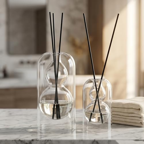Reed Diffuser Bottles 2pcs/Set, Glass Gourd-Shaped Empty Diffuser Bottle with 15 Reed Sticks for DIY Aromatherapy, Home Fragrance Decor