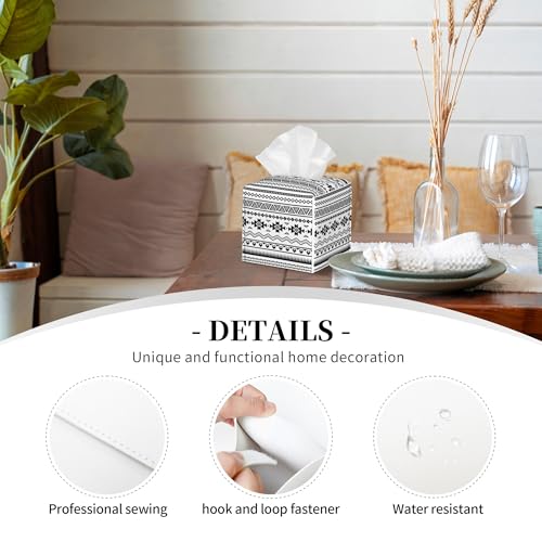 Boho Black White Geometric Tissue Box Cover Square,Abstract Tribal Symbol Tissue Box Holder Waterproof Leather Facial Paper Organizer Dispenser for Bathroom Home Car Nightstand Vanity Desk - color: Color-7